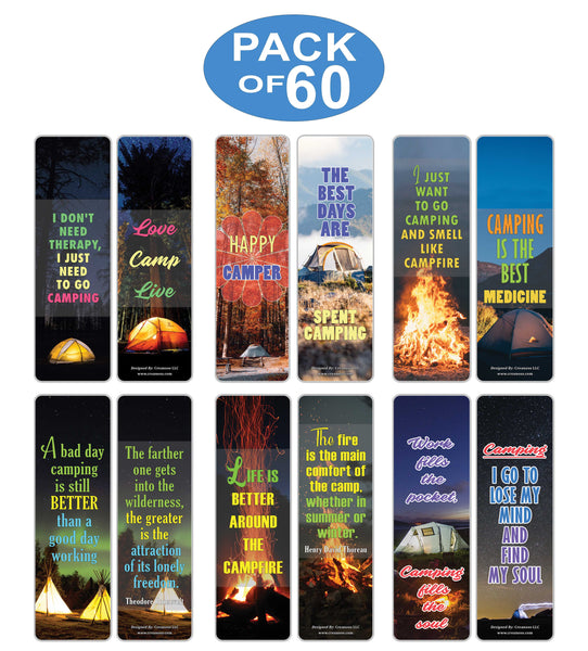 Creanoso Inspirational Camping Sayings Bookmarks - Unique Camper's Giveaways Pack