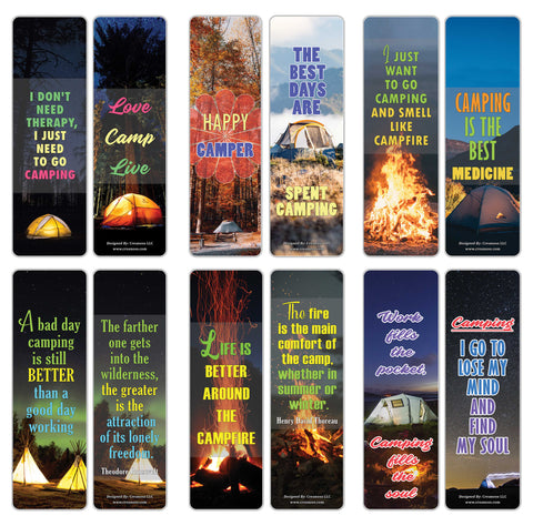 Creanoso Inspirational Camping Sayings Bookmarks - Unique Camper's Giveaways Pack