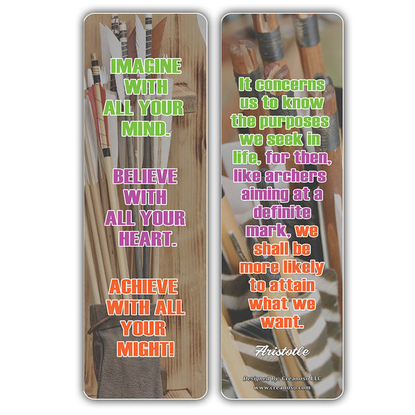 Creanoso Inspirational Archery Sayings Bookmark - Cool Giveaways Collection Set for Hobbyists