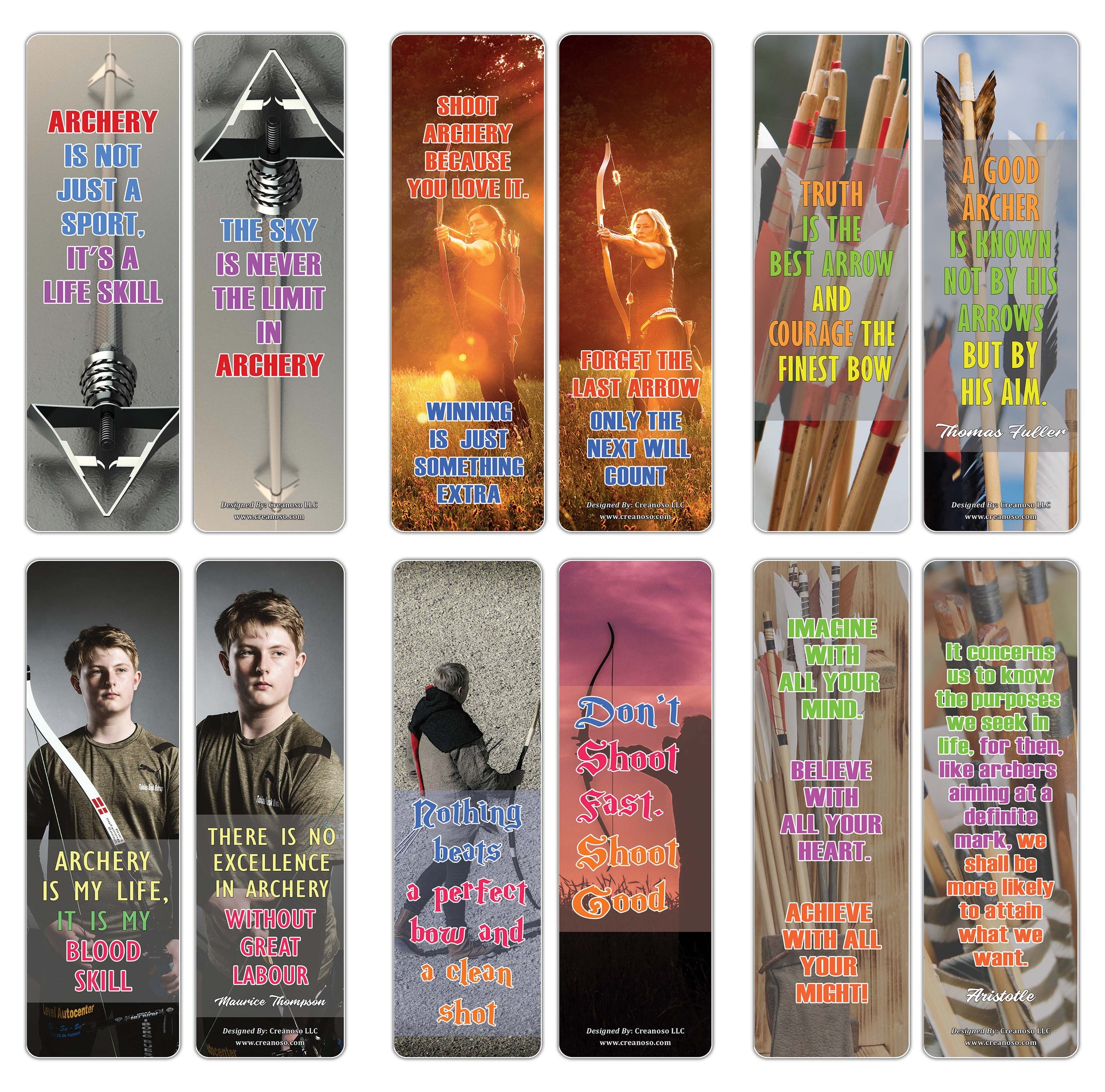 Creanoso Inspirational Archery Sayings Bookmark - Cool Giveaways Collection Set for Hobbyists