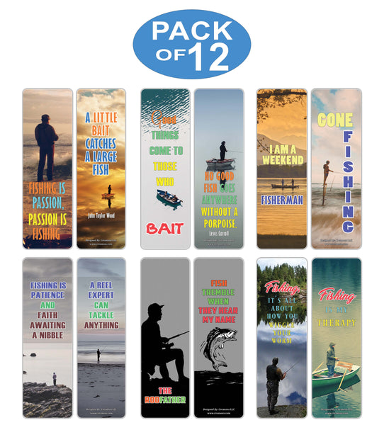 Creanoso Fishing Quote Sayings Bookmark - Great Gift Tokens Collection Set for Hobbyists