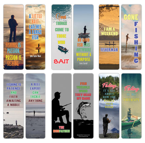 Creanoso Fishing Quote Sayings Bookmark - Great Gift Tokens Collection Set for Hobbyists