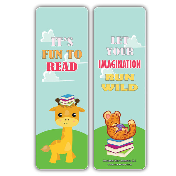 Creanoso Cute Sayings Wild Animals Reading Bookmarks - Great Giveaways Tokens for Kids