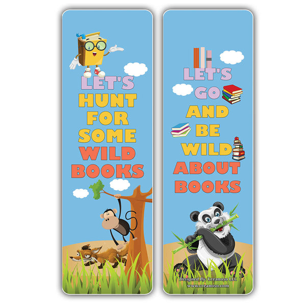 Creanoso Cute Sayings Wild Animals Reading Bookmarks - Great Giveaways Tokens for Kids