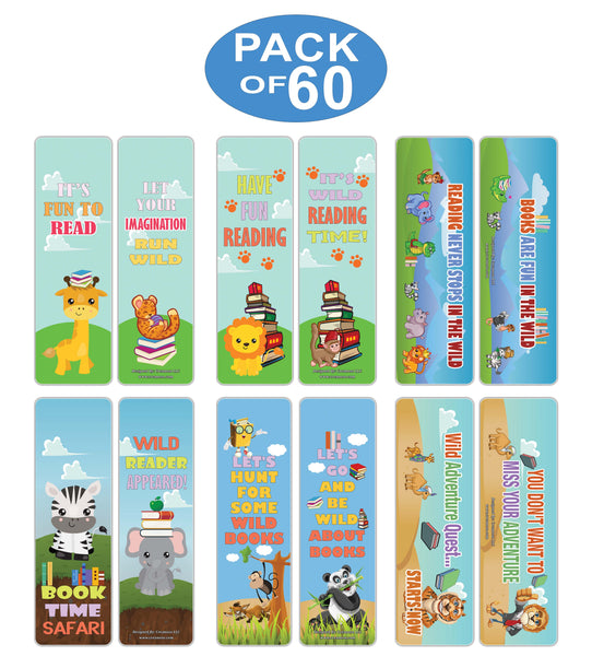 Creanoso Cute Sayings Wild Animals Reading Bookmarks - Great Giveaways Tokens for Kids