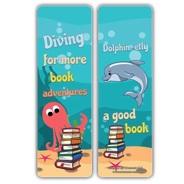 Creanoso Cute Sayings Sea Creatures Reading Bookmarks - Cool Giveaways for Kids