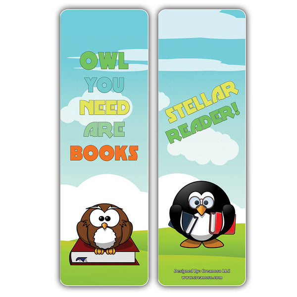 Creanoso Cute Bird Book Sayings Reading Bookmarks - Great Giveaways for Kids