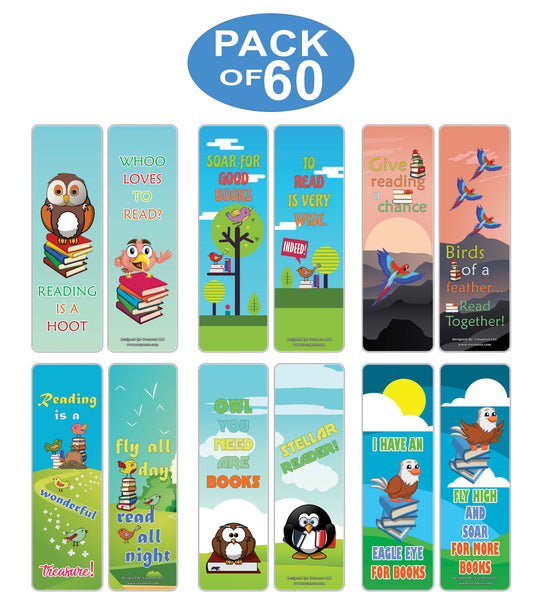 Creanoso Cute Bird Book Sayings Reading Bookmarks - Great Giveaways for Kids