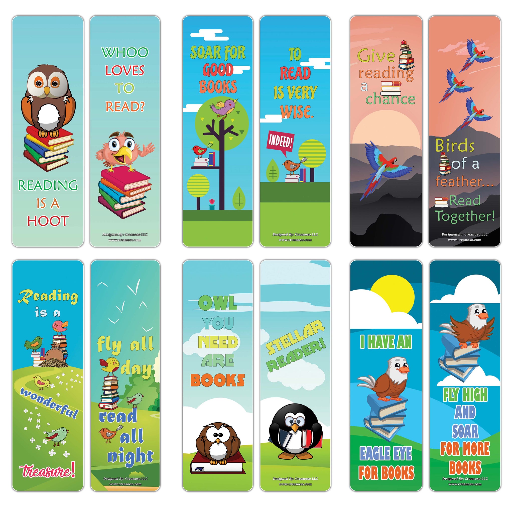 Creanoso Cute Bird Book Sayings Reading Bookmarks - Great Giveaways for Kids