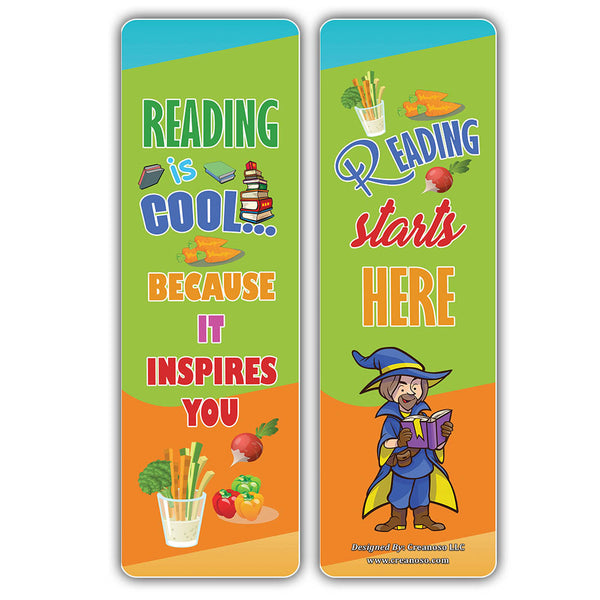 Creanoso Vegetables Reading is Cool Educational Bookmarks for Kids - Great Gift Giveaways for Children
