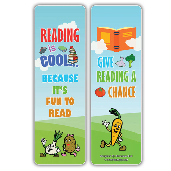 Creanoso Vegetables Reading is Cool Educational Bookmarks for Kids - Great Gift Giveaways for Children