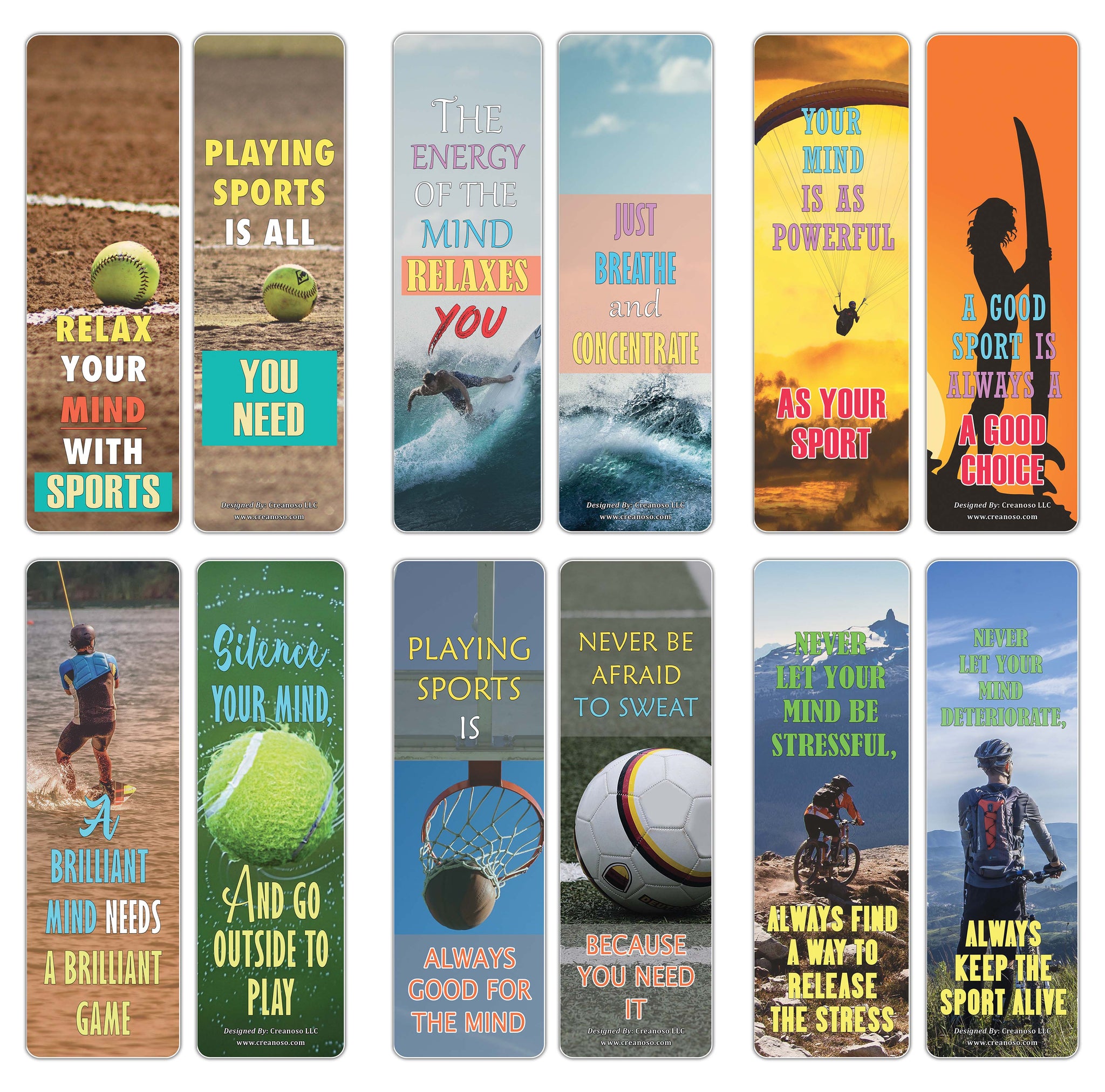 Creanoso Play Sports Relax the Mind Sayings Bookmarks - Great Gift Token Giveaways for Bookworms