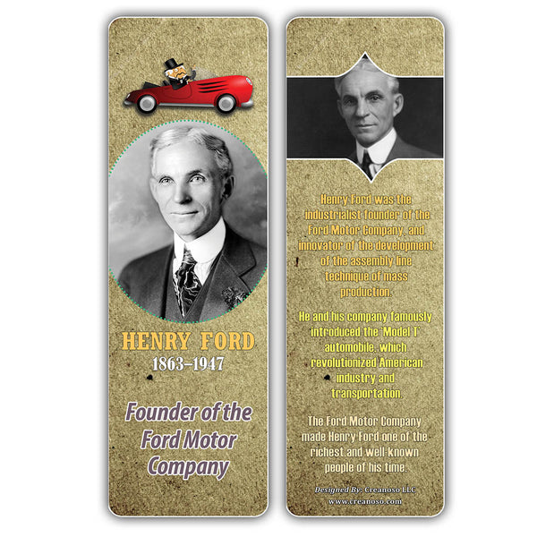 Creanoso Famous Historical Americans Industrialists Facts Bookmarks - Cool Book Reading Rewards Gift Giveaways for Kids