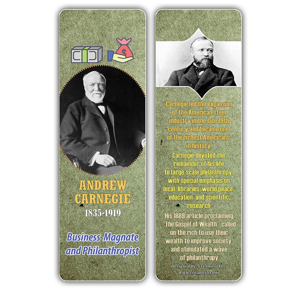 Creanoso Famous Historical Americans Industrialists Facts Bookmarks - Cool Book Reading Rewards Gift Giveaways for Kids