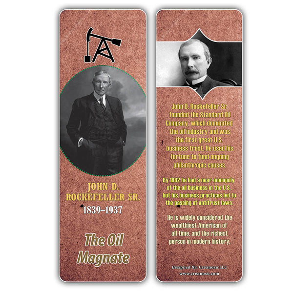 Creanoso Famous Historical Americans Industrialists Facts Bookmarks - Cool Book Reading Rewards Gift Giveaways for Kids