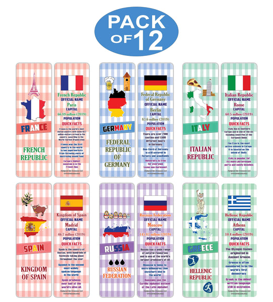 Creanoso European Countries Facts Bookmarks - Unique Stocking Stuffers Gifts for Kids