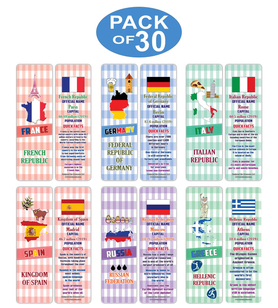 Creanoso European Countries Facts Bookmarks - Unique Stocking Stuffers Gifts for Kids