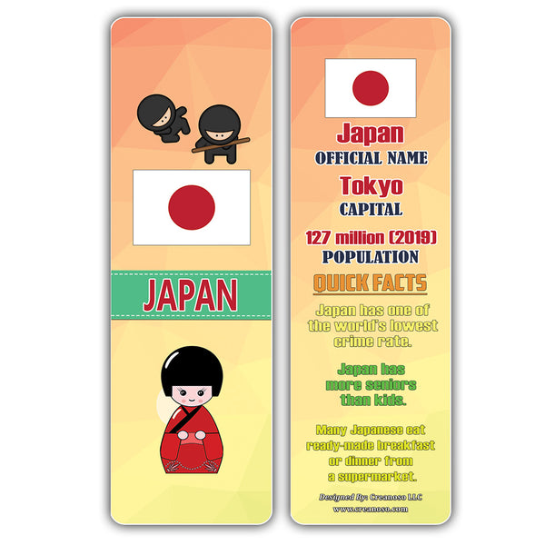 Creanoso Asia & Pacific Countries Facts Bookmarks - Unique Stocking Stuffers Gifts for Kids