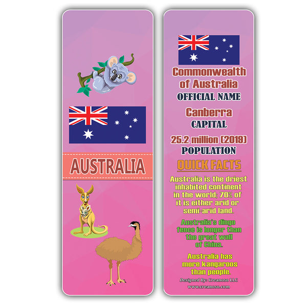 Creanoso Asia & Pacific Countries Facts Bookmarks - Unique Stocking Stuffers Gifts for Kids