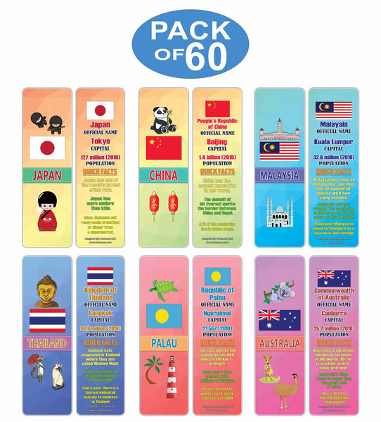 Creanoso Asia & Pacific Countries Facts Bookmarks - Unique Stocking Stuffers Gifts for Kids