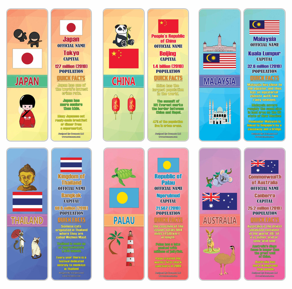 Creanoso Asia & Pacific Countries Facts Bookmarks - Unique Stocking St
