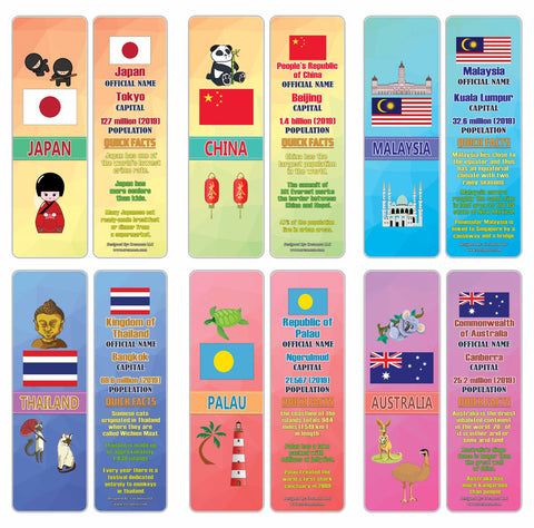 Creanoso Asia & Pacific Countries Facts Bookmarks - Unique Stocking Stuffers Gifts for Kids