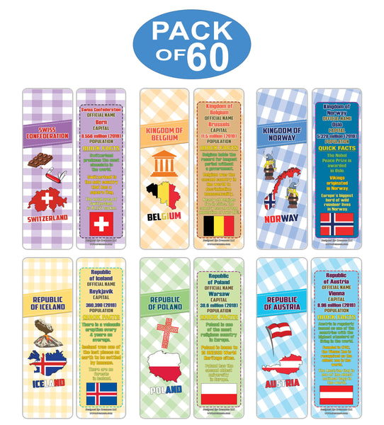 Creanoso Educational Facts European Countries Learning Bookmarks Series 2 - Stocking Stuffers Gifts for Boys and Girls