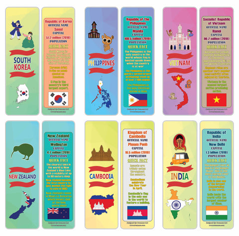Creanoso Asia & Pacific Countries Facts Series 2 Bookmarks for KidsÃƒÂ¢Ã¢â€šÂ¬Ã¢â‚¬Å“ Unique Teacher Stocking Stuffer Gifts