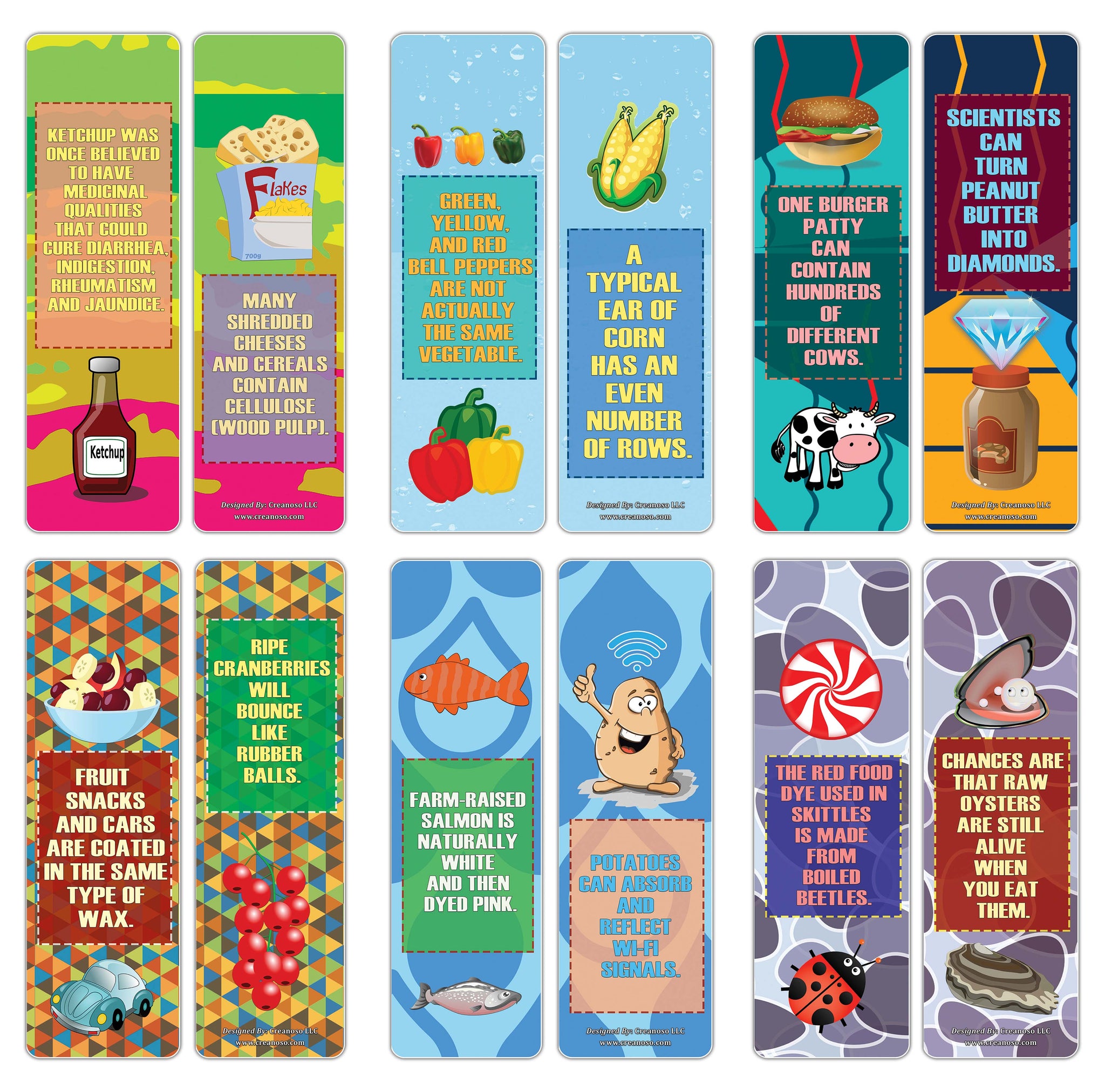 Creanoso Fun Facts About Foods Bookmarks - Unique Stocking Stuffers Gifts for Boys & Girls
