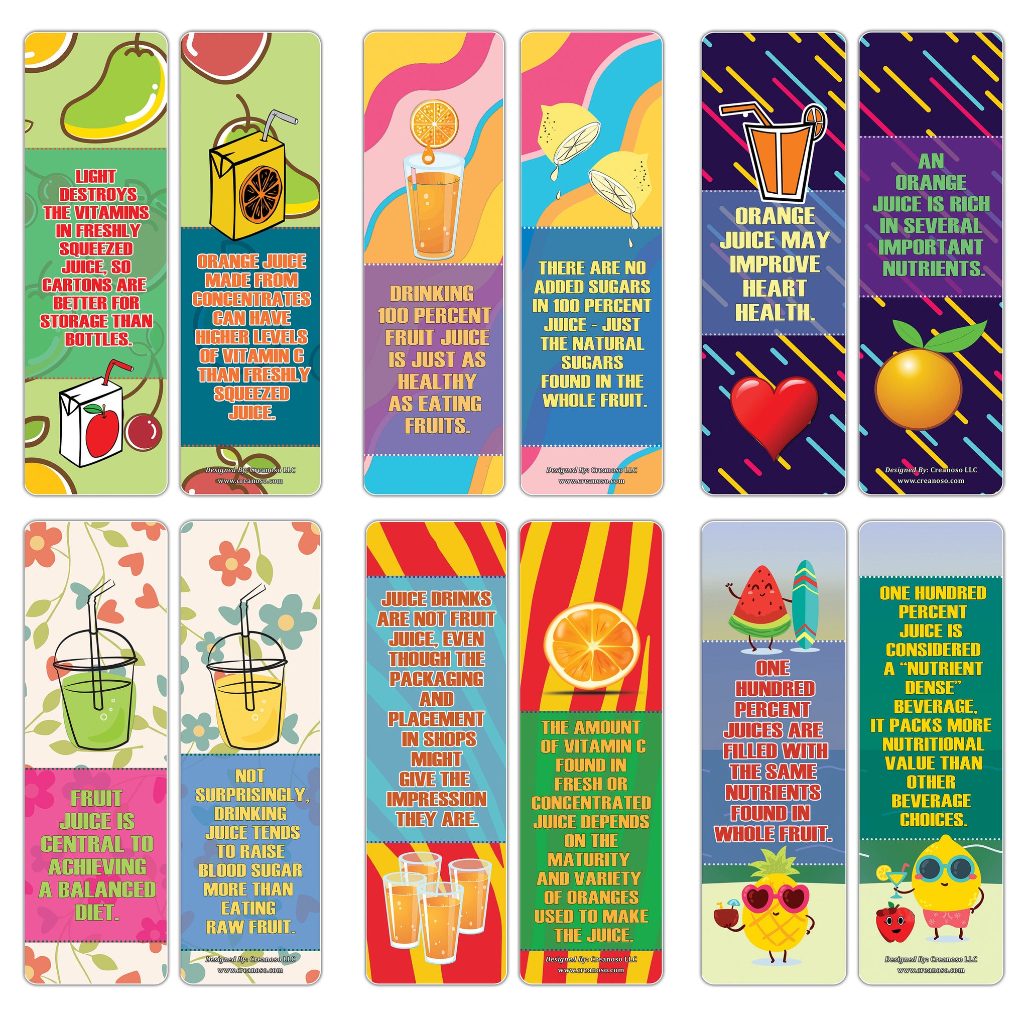 Creanoso Fun Facts About Juices Bookmarks (60-Pack) ÃƒÆ’Ã‚Â¢ÃƒÂ¢Ã¢â‚¬Å¡Ã‚Â¬ÃƒÂ¢Ã¢â€šÂ¬Ã…â€œ Unique Stocking Stuffers Gifts for Boys & Girls ÃƒÆ’Ã‚Â¢ÃƒÂ¢Ã¢â‚¬Å¡Ã‚Â¬ÃƒÂ¢Ã¢â€šÂ¬Ã…â€œ Educational Learning Book Page Clippers Collection Set for Children ÃƒÆ’Ã‚Â