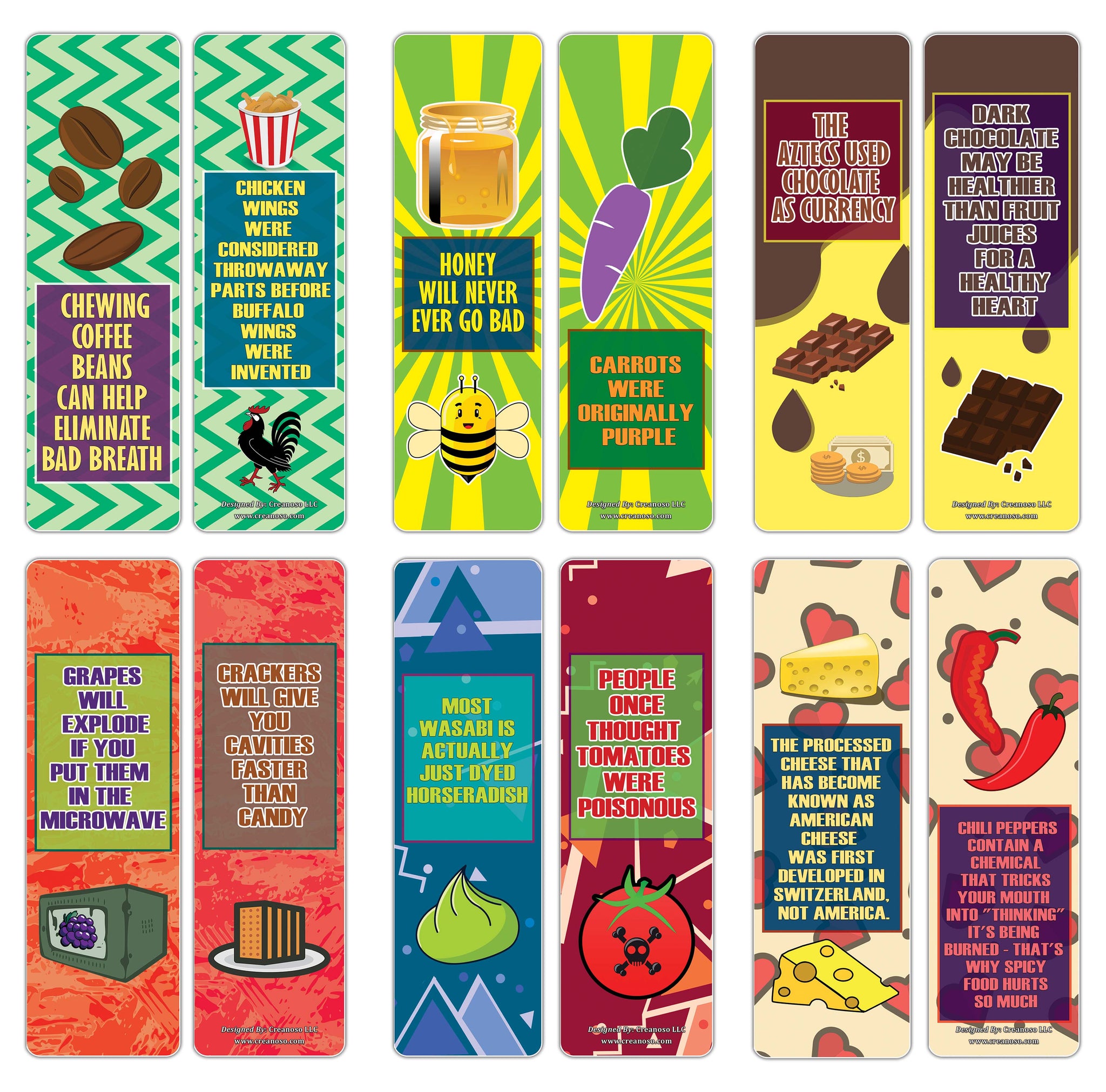 Creanoso Food Facts Bookmarks for Kids Series 2 (60-Pack) ÃƒÆ’Ã‚Â¢ÃƒÂ¢Ã¢â‚¬Å¡Ã‚Â¬ÃƒÂ¢Ã¢â€šÂ¬Ã…â€œ Six Assorted Quality Bookmarker Cards Set ÃƒÆ’Ã‚Â¢ÃƒÂ¢Ã¢â‚¬Å¡Ã‚Â¬ÃƒÂ¢Ã¢â€šÂ¬Ã…â€œ Premium Gift Token Giveaways for Boys & Girls, Children ÃƒÆ’Ã‚Â¢ÃƒÂ¢Ã¢â‚¬Å¡