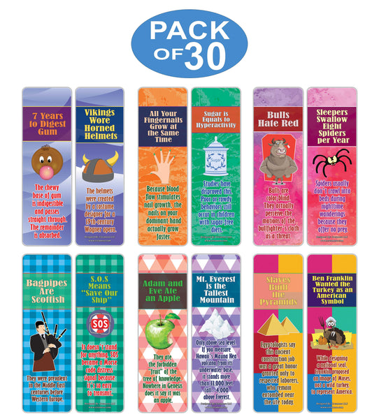 Creanoso Educational Myth and Facts Learning Bookmarks Series 3 (30-Pack) ÃƒÂ¢Ã¢â€šÂ¬Ã¢â‚¬Å“ Six Assorted Quality Bookmarker Cards Set ÃƒÂ¢Ã¢â€šÂ¬Ã¢â‚¬Å“ Premium Gift Token Giveaways for Boys & Girls, Adults ÃƒÂ¢Ã¢â€šÂ¬Ã¢â‚¬Å“ Classroom Rewards