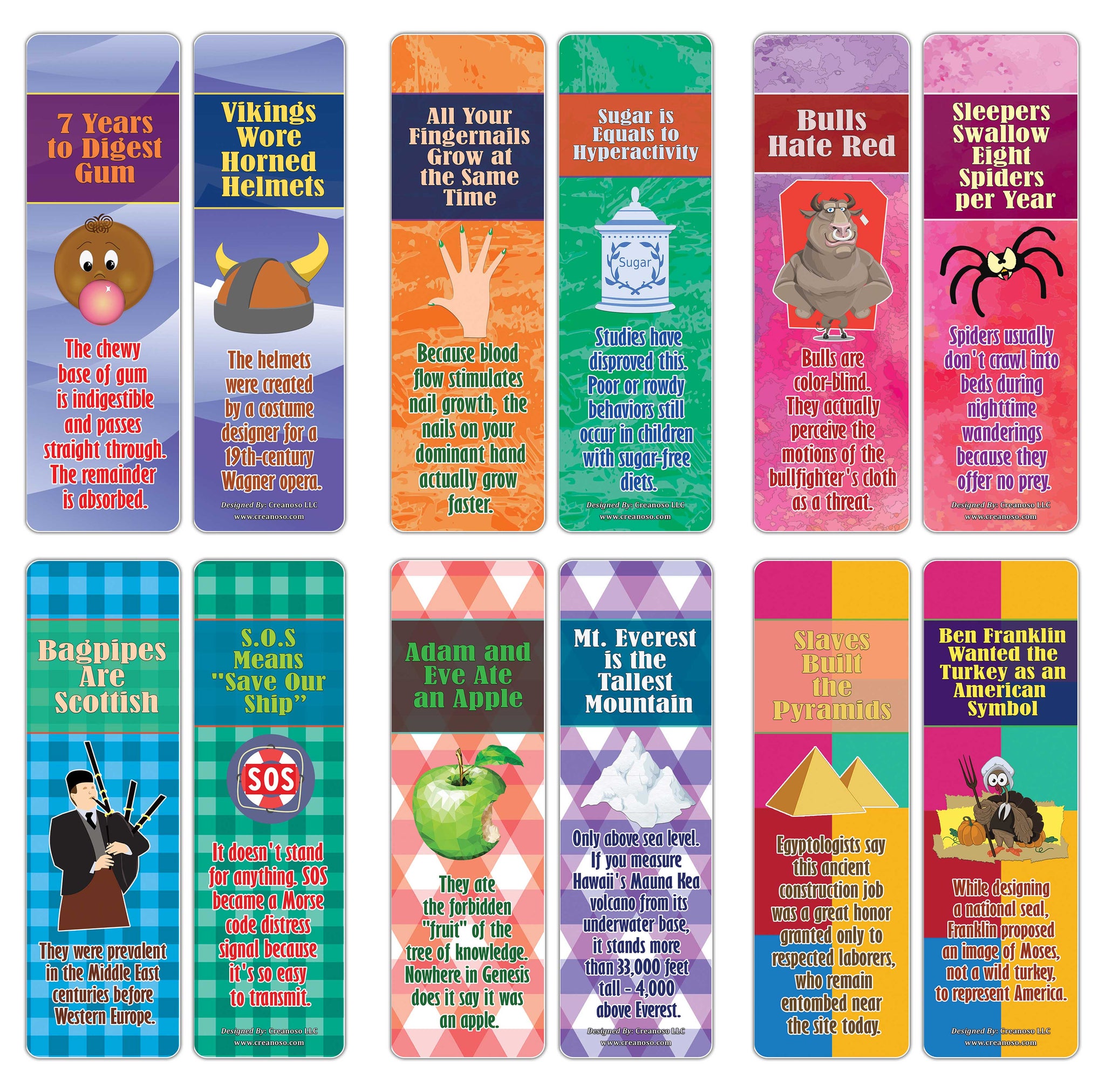Creanoso Myths and Facts Bookmarks Series 3  ÃƒÂ¢Ã¢â€šÂ¬Ã¢â‚¬Å“ Six Assorted Bulk Pack Book Page Clippers