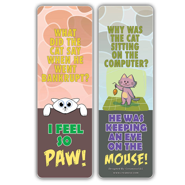 Creanoso Funny Cat Puns Jokes Bookmarks - Fun and Cool Stocking Stuffers Gifts (12-Pack)