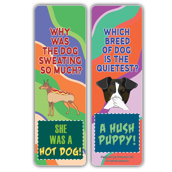 Creanoso Funny Dog Puns Jokes Bookmarks - Fun and Cool Stocking Stuffers Gifts (12-Pack)