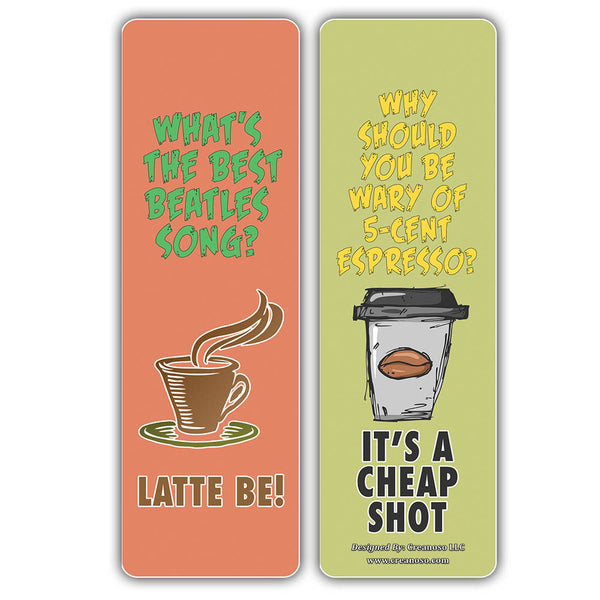 Creanoso Funny Coffee Puns Jokes Bookmarks - Fun and Cool Stocking Stuffers Gifts (12-Pack)