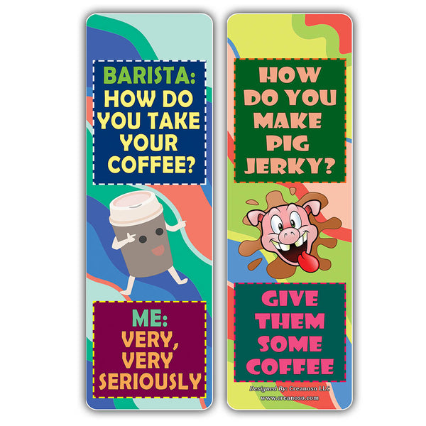 Creanoso Funny Coffee Puns Jokes Bookmarks - Fun and Cool Stocking Stuffers Gifts (12-Pack)