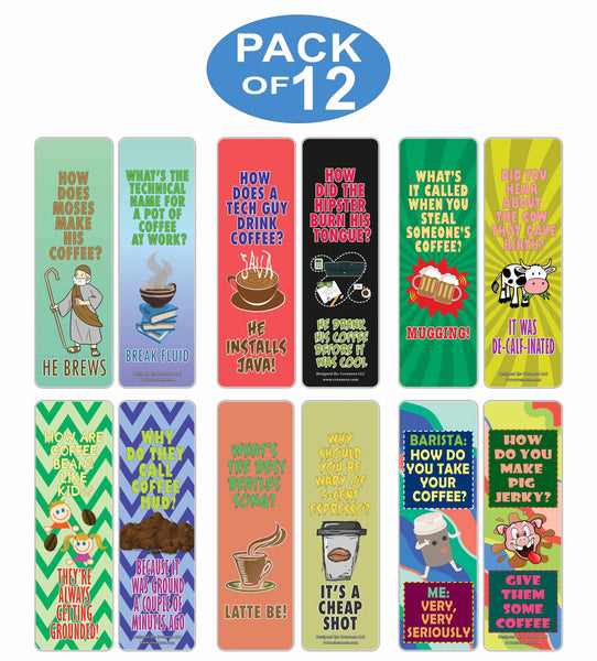 Creanoso Funny Coffee Puns Jokes Bookmarks - Fun and Cool Stocking Stuffers Gifts (12-Pack)