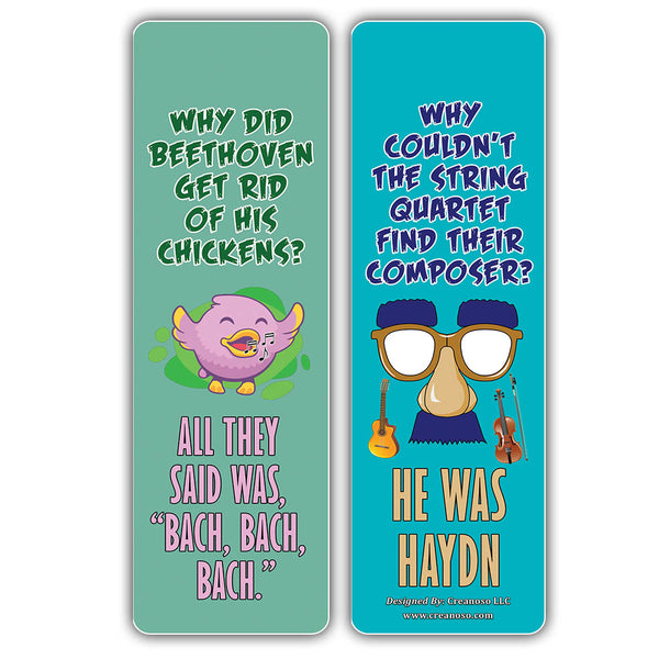 Creanoso Funny Music Puns Jokes Bookmarks - Unique Stocking Stuffers Gifts for Musicians (12-Pack)