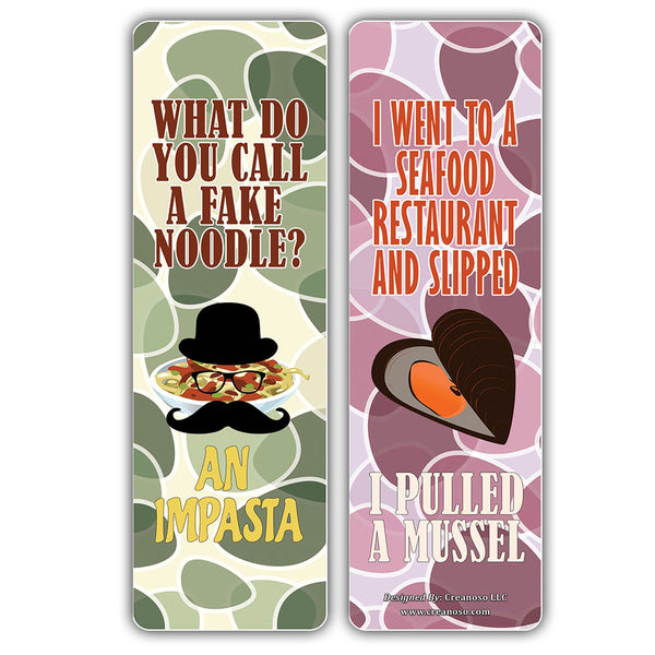Creanoso Funny Food Puns Jokes Bookmarks - Unique Stocking Stuffers Gifts for Food Lovers