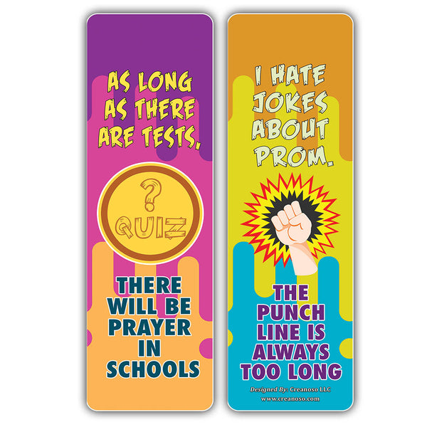 Creanoso School One Liners Jokes Bookmarks Series 1 - Unique Book Page Clippers Set for Bookworms