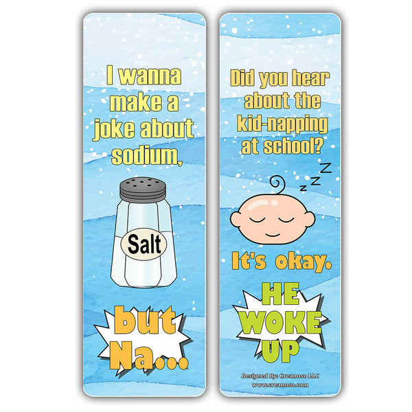 Creanoso School One Liners Jokes Bookmarks Series 1 - Unique Book Page Clippers Set for Bookworms