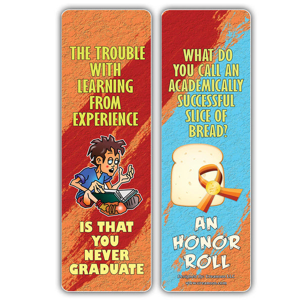 Creanoso School One Liners Jokes Bookmarks Series 1 - Unique Book Page Clippers Set for Bookworms