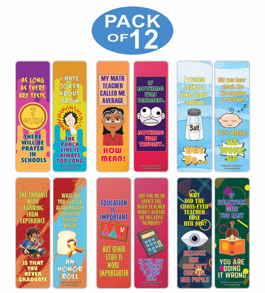 Creanoso School One Liners Jokes Bookmarks Series 1 - Unique Book Page Clippers Set for Bookworms
