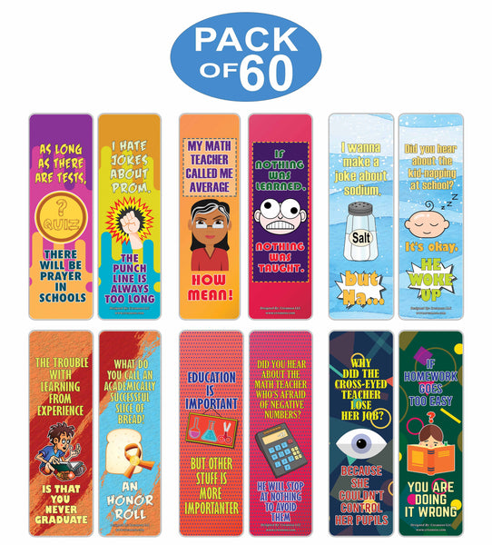 Creanoso School One Liners Jokes Bookmarks Series 1 - Unique Book Page Clippers Set for Bookworms