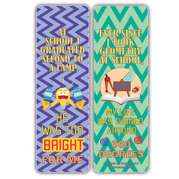 Creanoso Funny One Liners Jokes School Bookmarks Series 2 - Awesome Stocking Stuffers Gift for Book Readers
