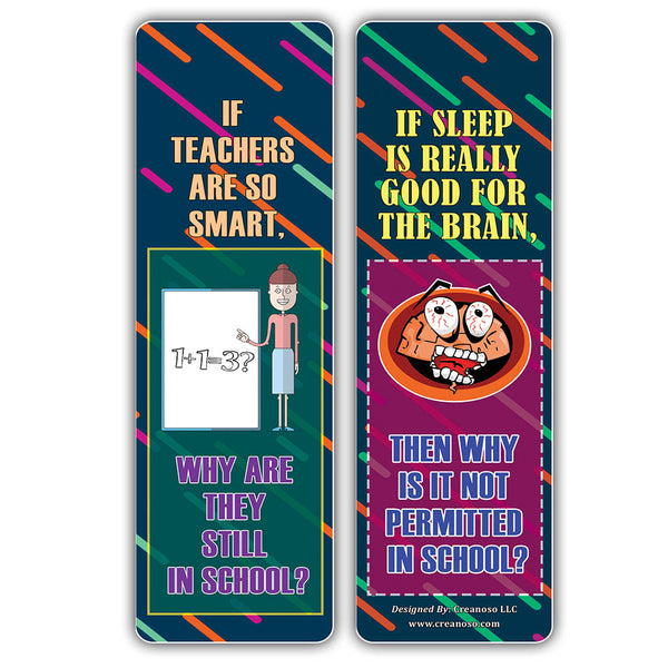 Creanoso Funny One Liners Jokes School Bookmarks Series 3 - Awesome Stocking Stuffers Gift for Book Readers