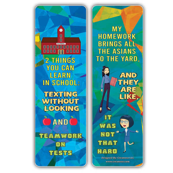 Creanoso Funny One Liners Jokes School Bookmarks Series 3 - Awesome Stocking Stuffers Gift for Book Readers