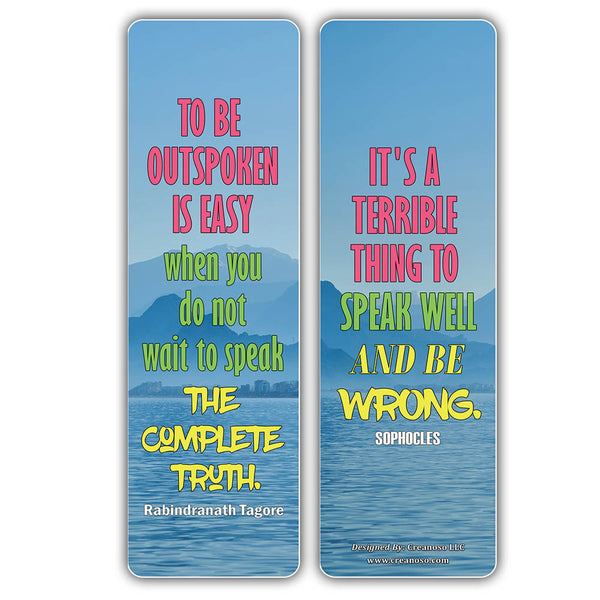 Creanoso Speak Up Quotes Series 1 Bookmarks (60-Pack) Ã¢â‚¬â€œ Awesome Bookmarks for Bookworm, Bibliophiles Ã¢â‚¬â€œ Unique Book Reading Page Binders Ã¢â‚¬â€œ Stocking Stuffers Gifts for Book Readers