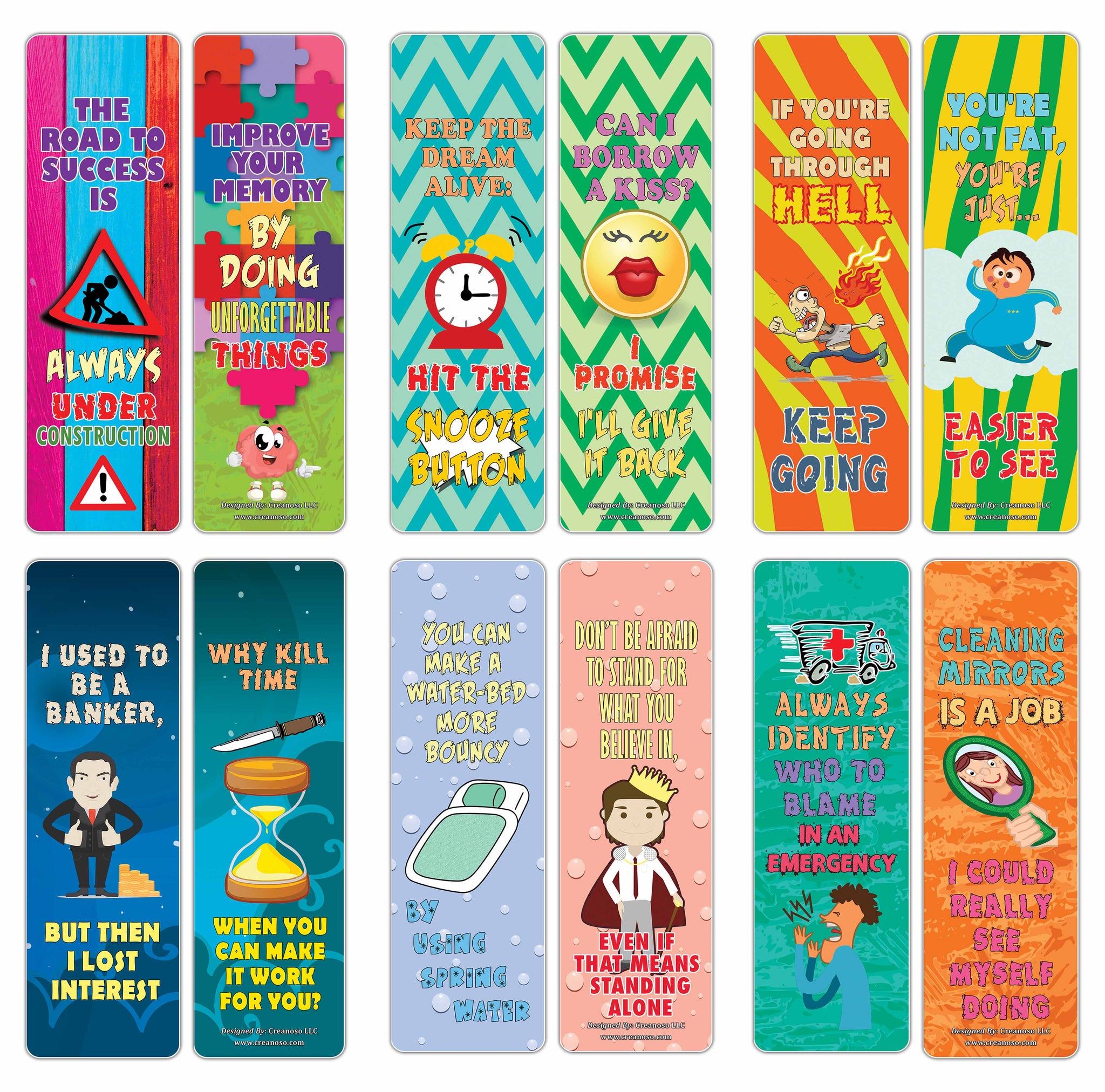 Creanoso Motivational One Liners Jokes Bookmarks Series 1 - Cool Gift Token Giveaways